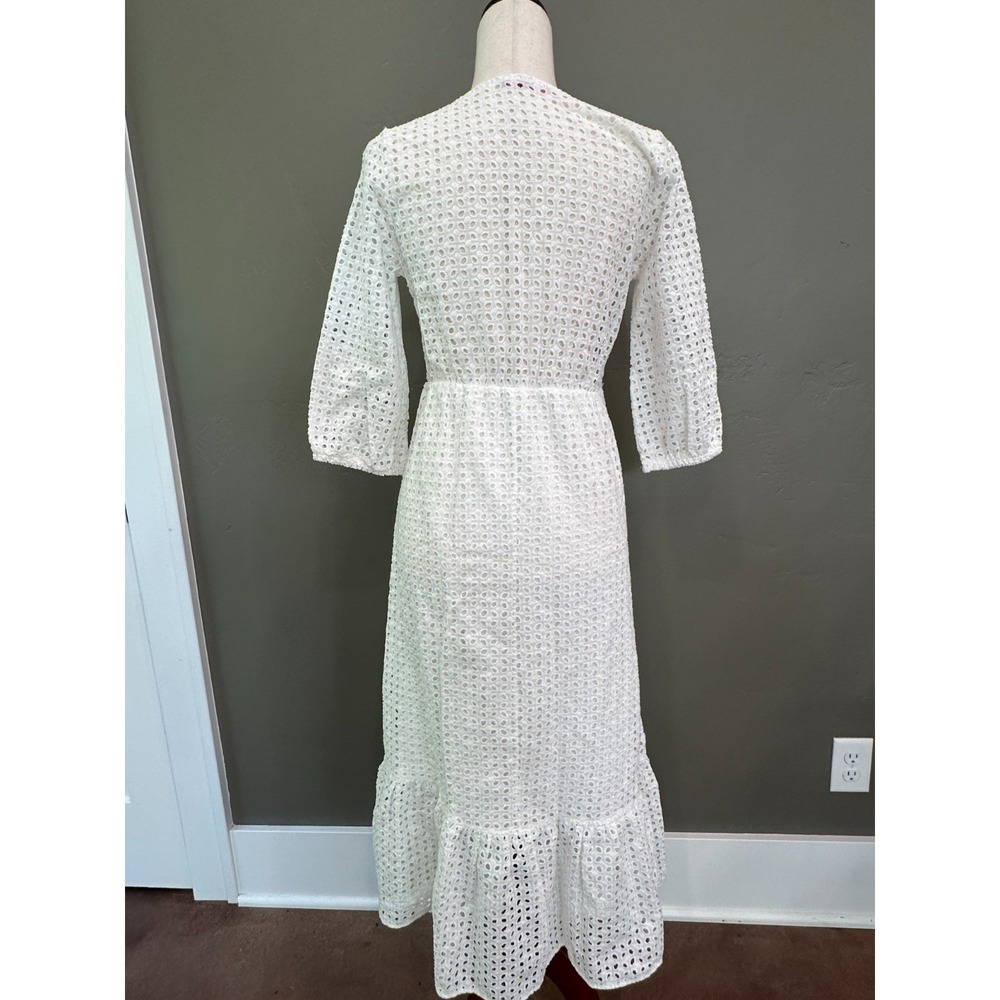 White Bohemian Eyelet Midi Dress Sz Small Western Ruffle Cottagecore Peasant - Picture 3 of 13
